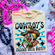 Load image into Gallery viewer, Cowboy’s pickles taste better Faux Emb Comfort Colors T-shirt
