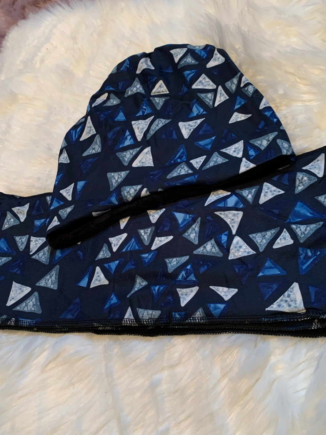 Fleece lined scarf & beanie set- Blue Mosaic *