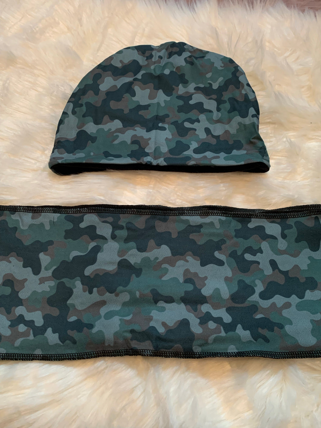 Fleece lined scarf & beanie set- Camo *