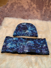 Load image into Gallery viewer, Fleece lined scarf &amp; beanie set- Midnight *splatter
